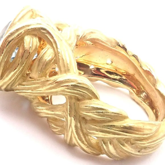 Authentic! Angela Cummings 18k Yellow Gold Large Aquamarine Ring - Picture 4 of 8